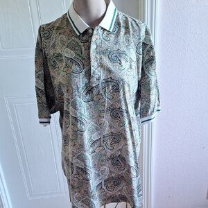 NICHOLAS Paisley Polo Shirt in Green and Cream